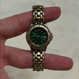 Perry Ellis Two-Tone Gold & Silver Bracelet Watch with Green Dial